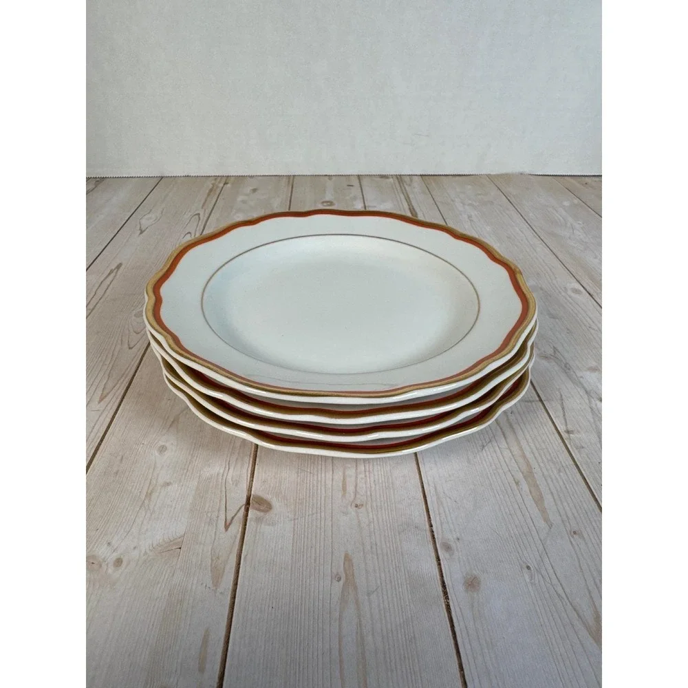 Meissen Orange Band Bread Butter Plates Set of 4 Gold Trim Crossed Swords 6 3/8